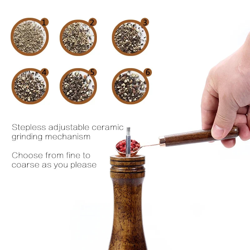 Salt Pepper Mills Solid Wood Mill Strong Adjustable Ceramic Grinder 5