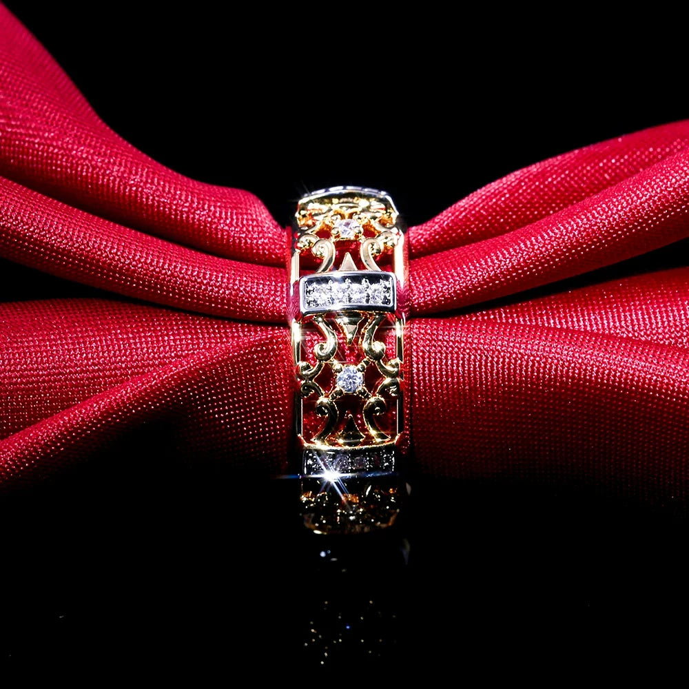 Huitan Gold Hollow Out Ring – Women's Cubic Zirconia Ring