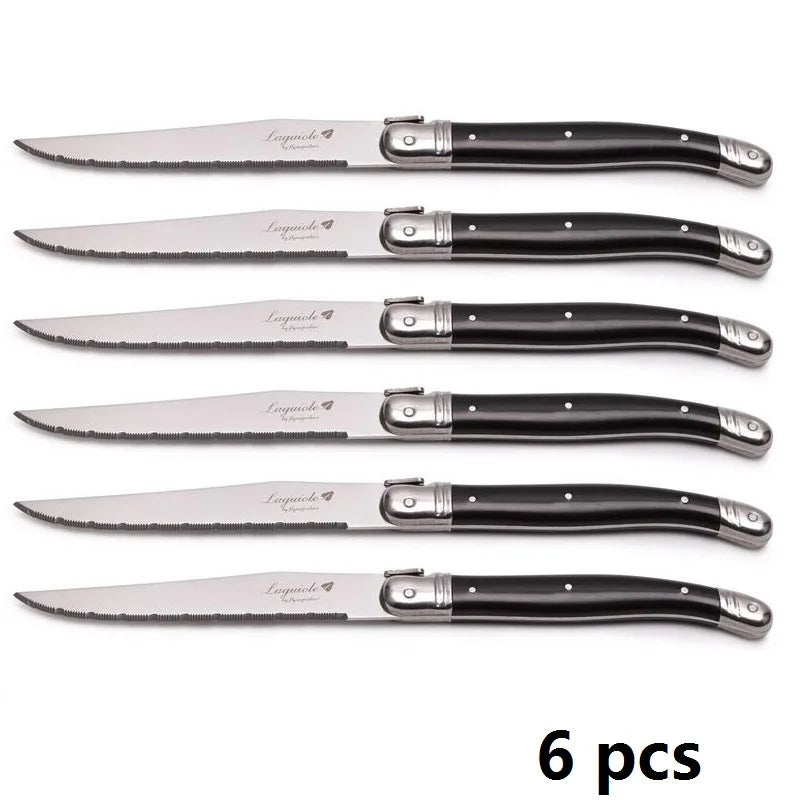 Laguiole-Style Steak Knives Set – 6pc Stainless Steel Black Handle