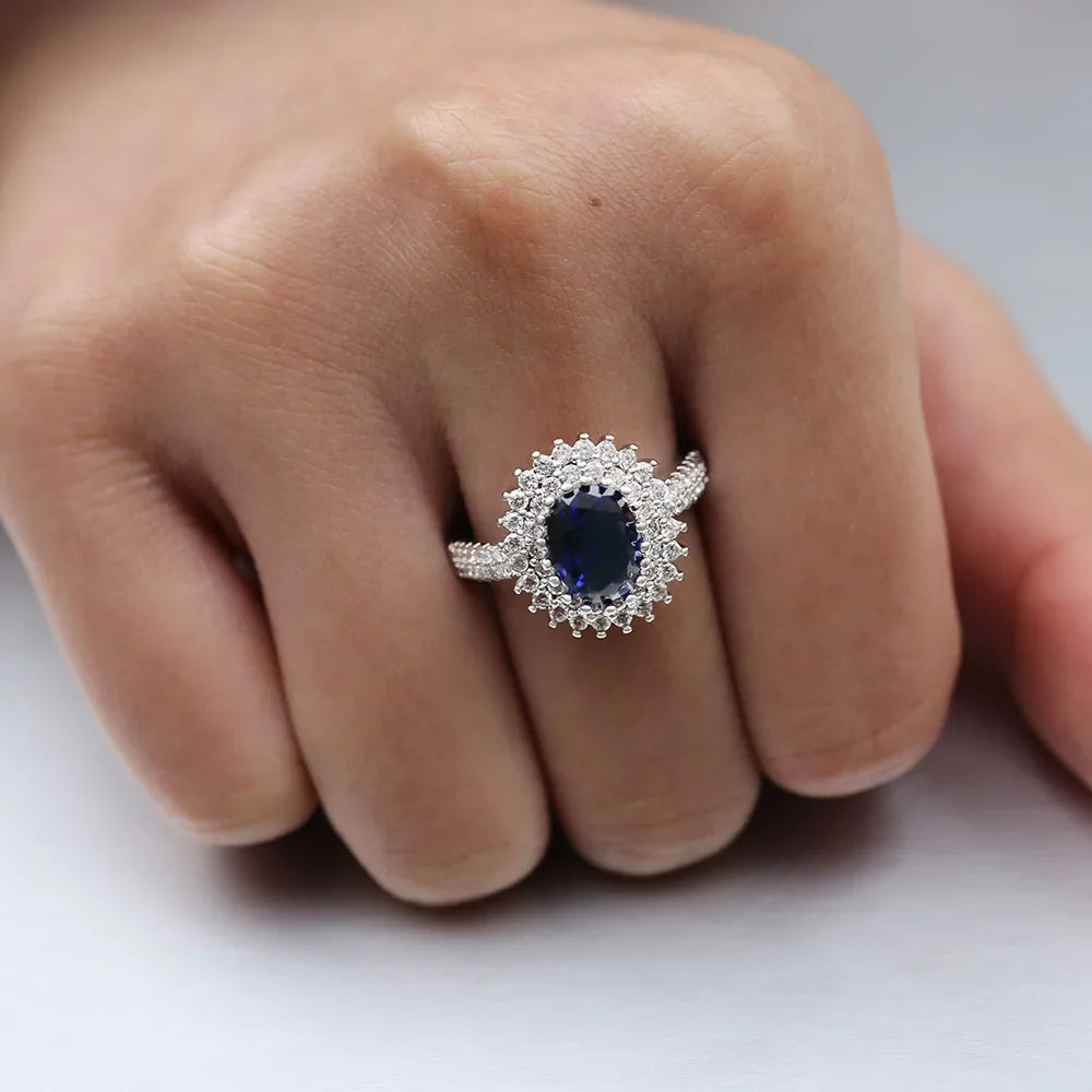 Huitan Blue Oval CZ Wedding Ring – Women's Fashion Jewelry