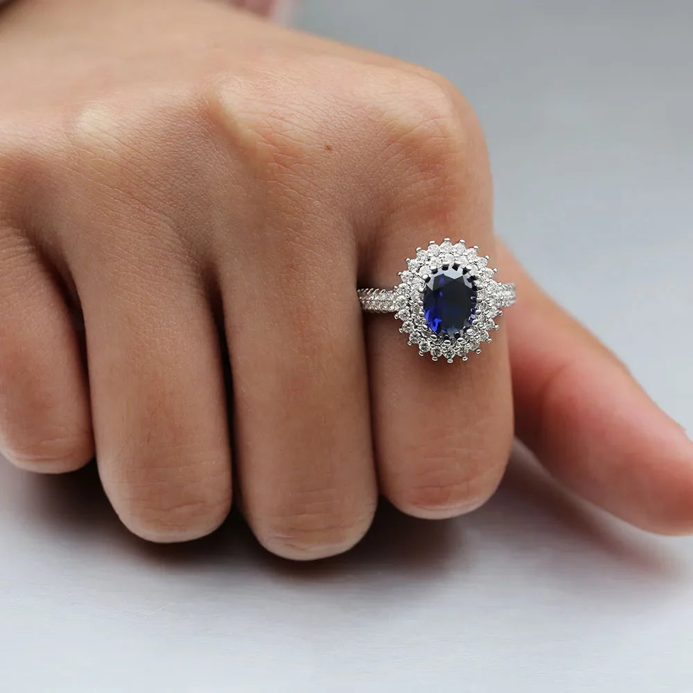 Huitan Blue Oval CZ Wedding Ring – Women's Fashion Jewelry