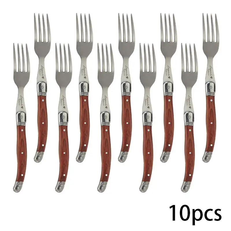 Laguiole Wood Handle Steak Forks Set – 8.5" Stainless Steel