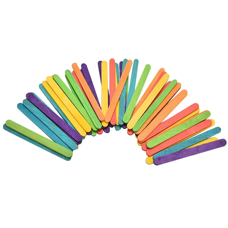 50-Pack Colored Wooden Popsicle Sticks – DIY Crafts & Ice Cream