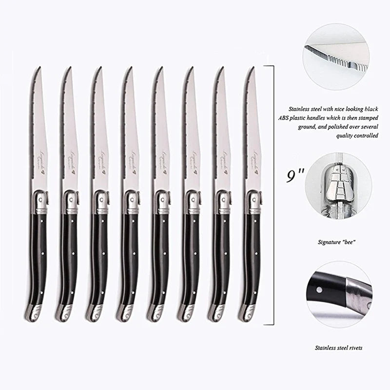 Laguiole-Style Steak Knives Set – 6pc Stainless Steel Black Handle
