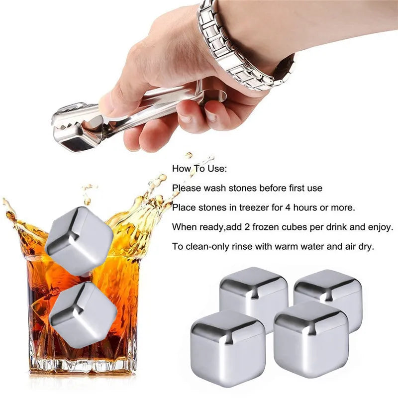 Reusable Stainless Steel Ice Cubes – Whiskey & Wine Chilling Set
