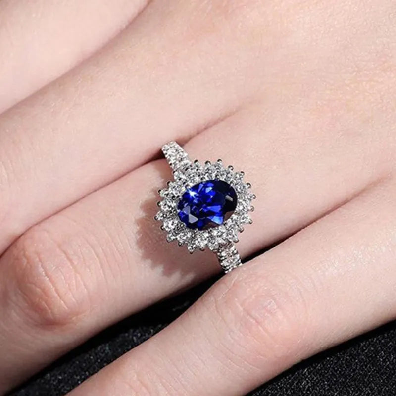 Huitan Blue Oval CZ Wedding Ring – Women's Fashion Jewelry