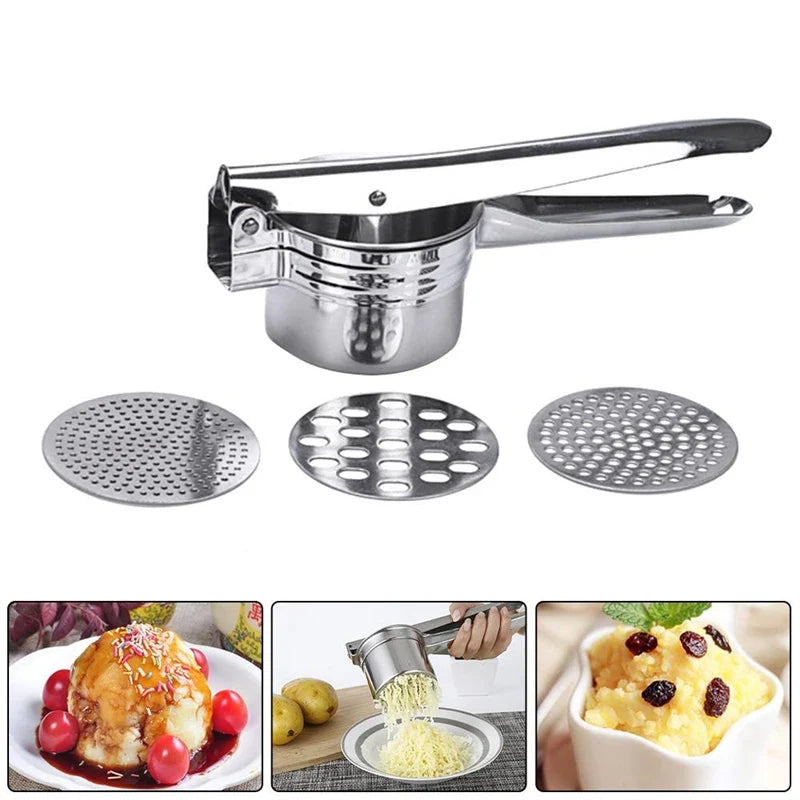 Stainless Steel Potato Ricer & Masher – 3 Interchangeable Discs