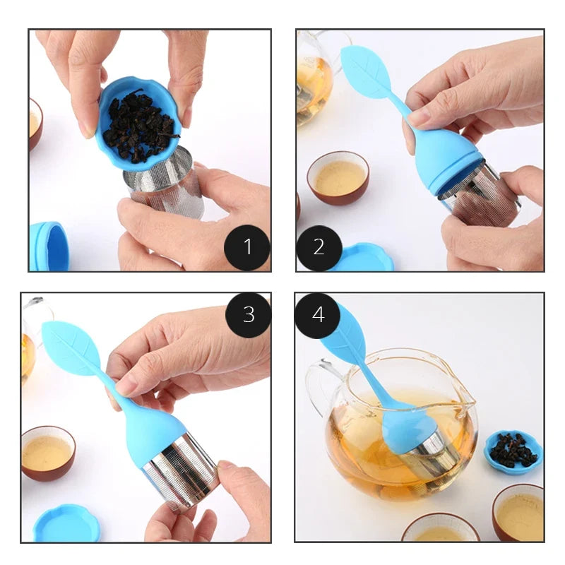 Tea Infuser Stainless Steel Fine Mesh Filter BPA-Free Silicone Leaf