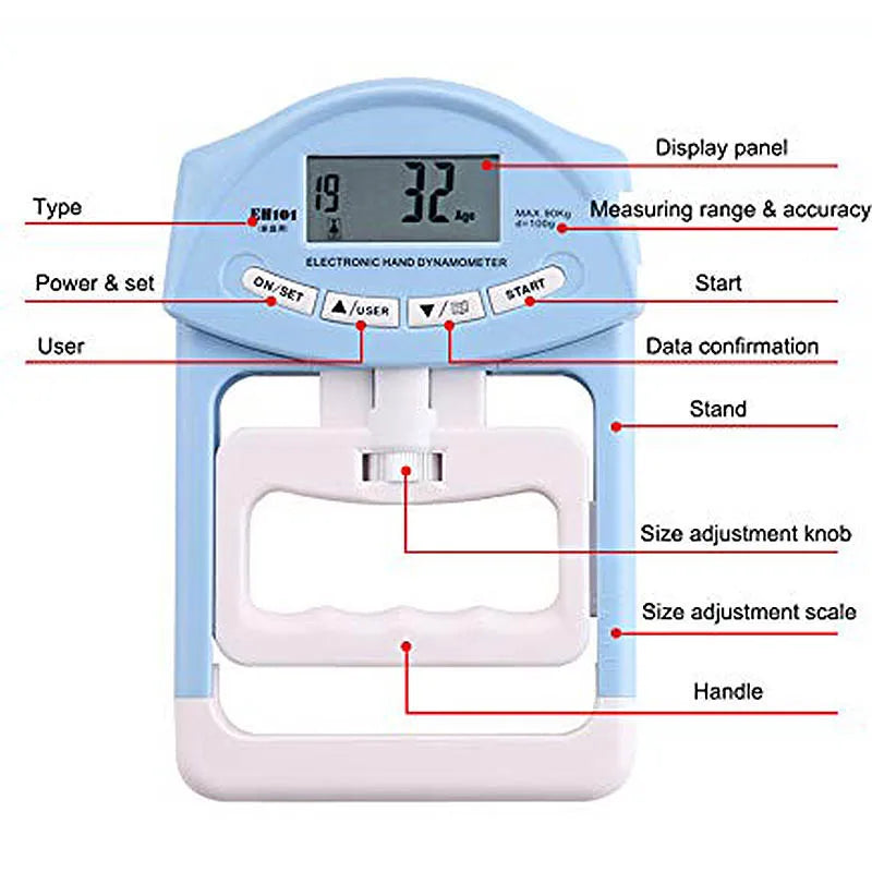 Digital Hand Dynamometer 90kg/200lbs – 19-User Grip Meter