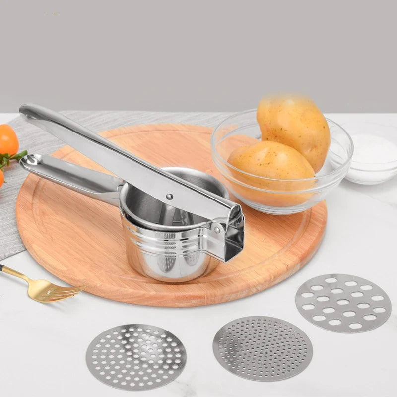 Stainless Steel Potato Ricer & Masher – 3 Interchangeable Discs