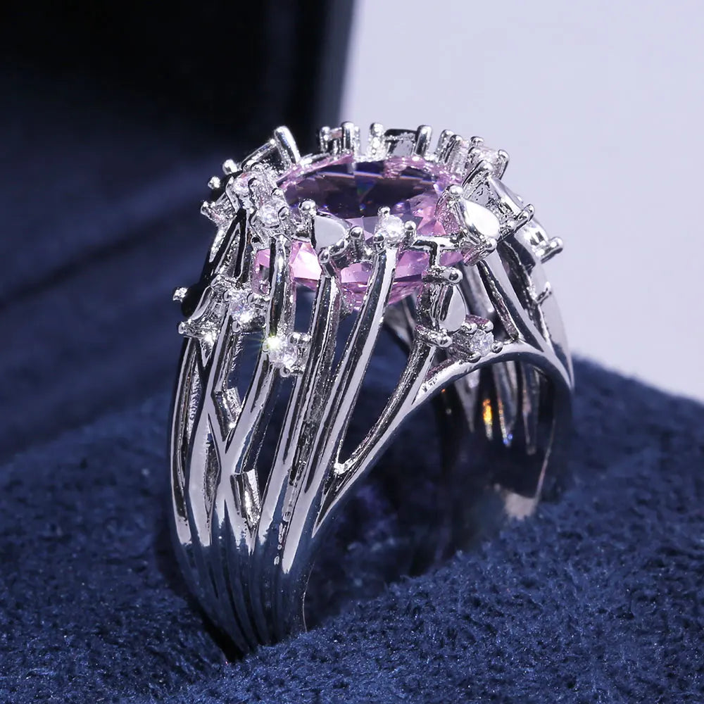 Huitan Pink Stone Twig Band Ring | Women's Fashion Jewelry