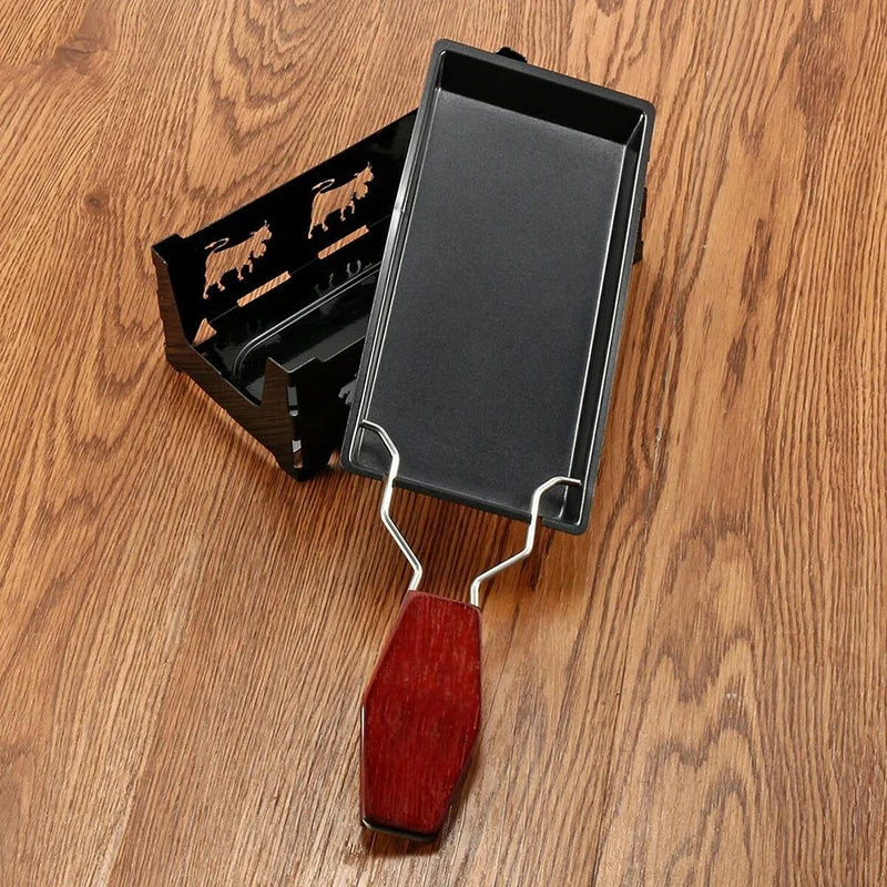 Mini Non-Stick Cheese Raclette Grill Pan & Tray | Wood Handle