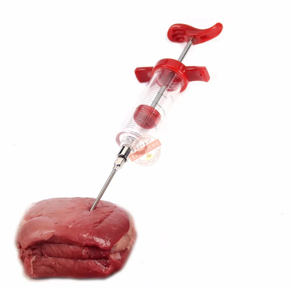 Turkey Injector Syringe 3 Marinade Needles Meat Cleaning Brush Easy