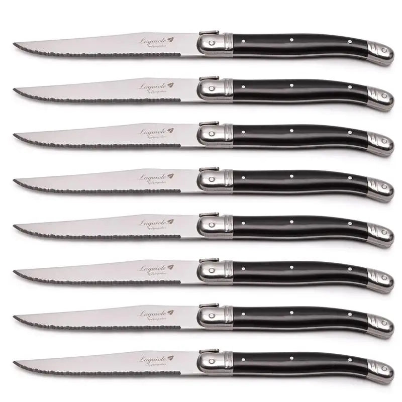 Laguiole-Style Steak Knives Set – 6pc Stainless Steel Black Handle