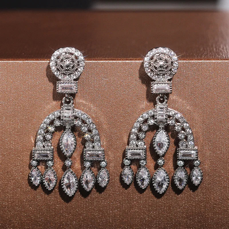 Huitan Bohemian Silver Drop Earrings | Cubic Zirconia Women's
