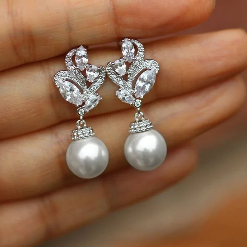 Huitan Imitation Pearl Dangle Earrings – Silver Fashion Jewelry