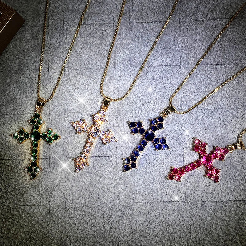 Huitan Cross Pendant Necklace – Cubic Zirconia Women's Jewelry