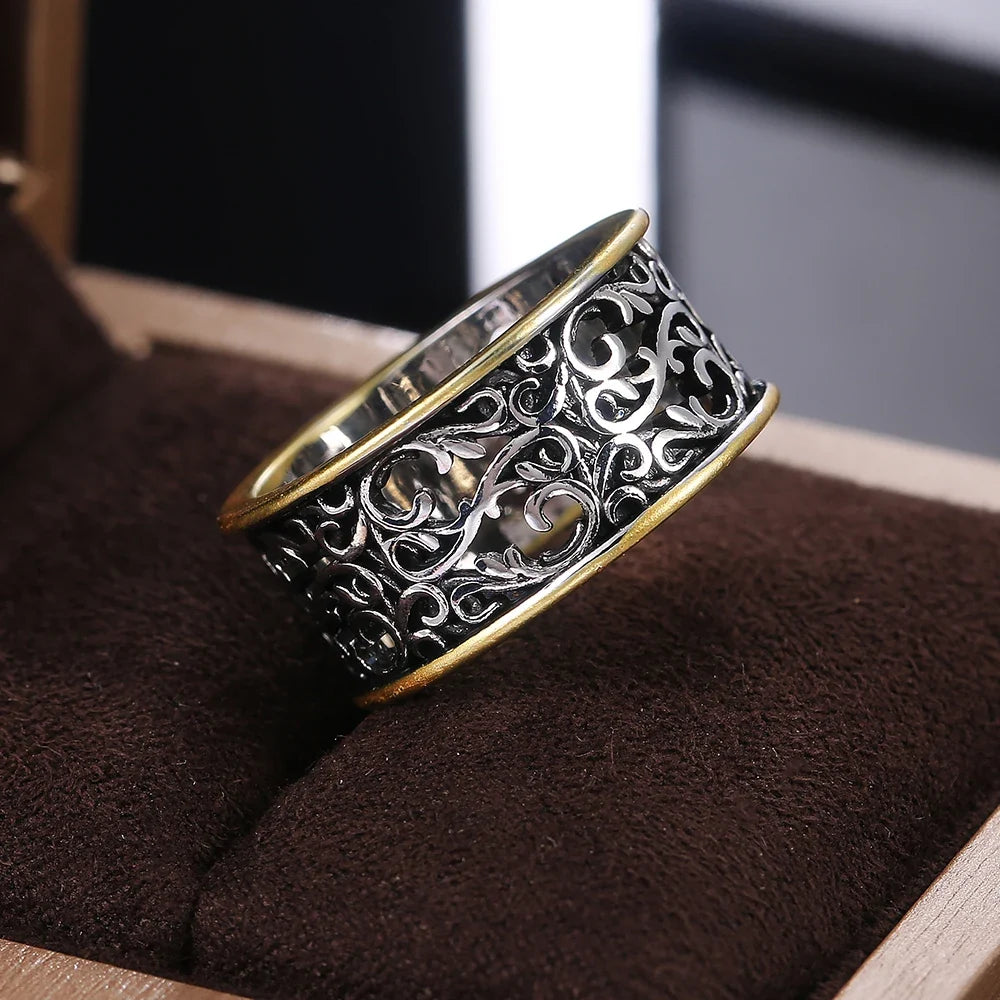 Huitan Two-Tone Vintage Punk Ring for Women | Zinc Alloy