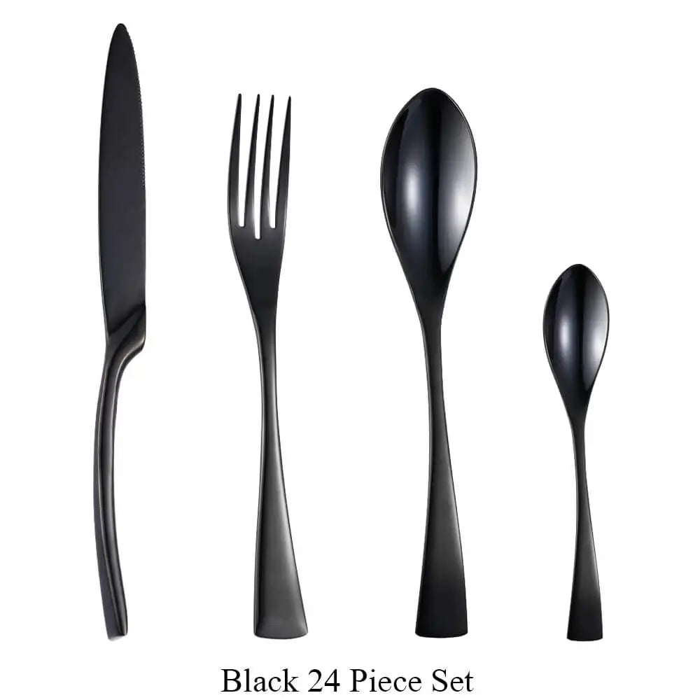 Black Gold Stainless Steel Cutlery Set – 20 & 24 Piece Flatware