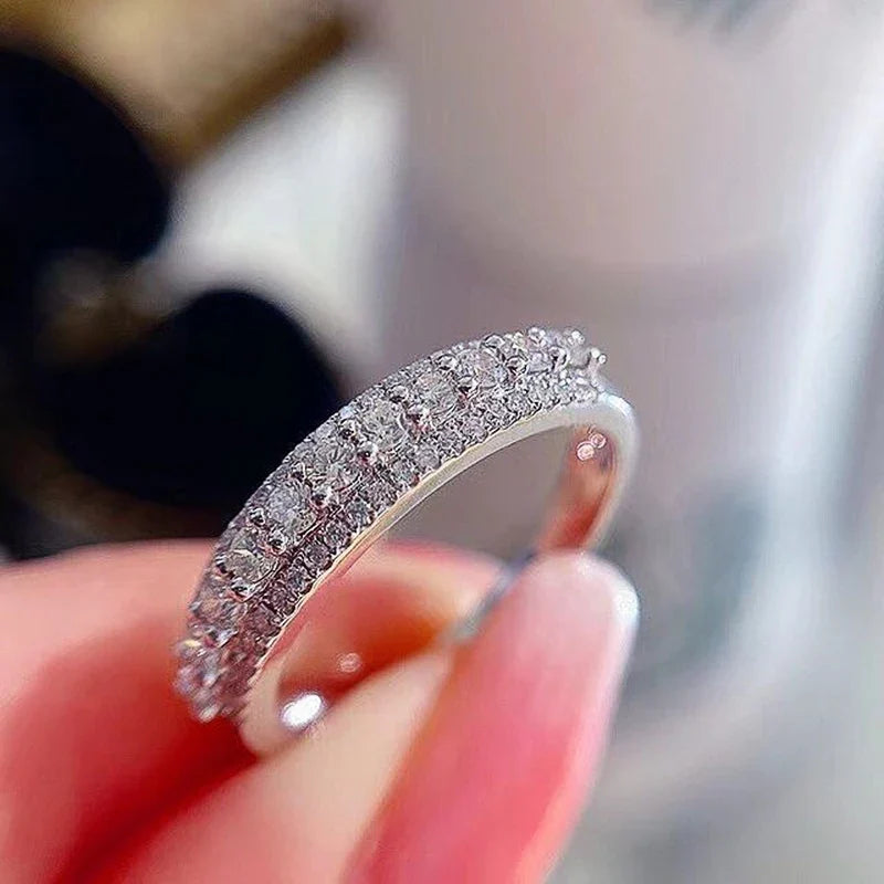 Huitan Silver Wedding Band – Cubic Zirconia Ring for Women