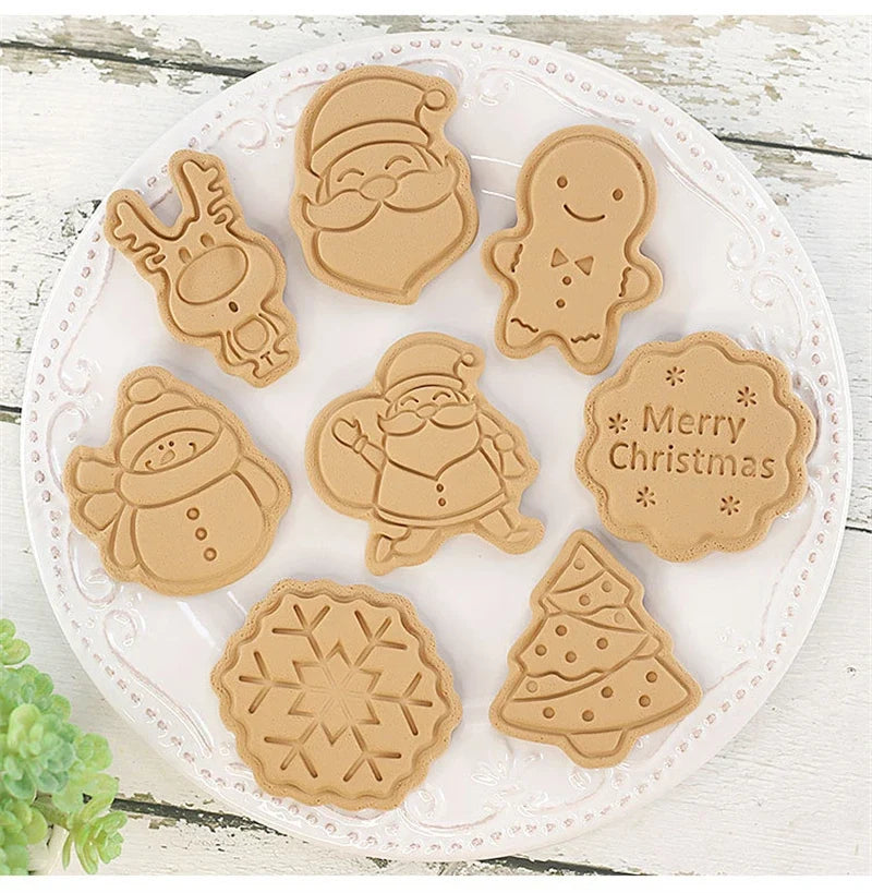 8-Piece Christmas & Halloween Cookie Cutter 3D Stamp Set