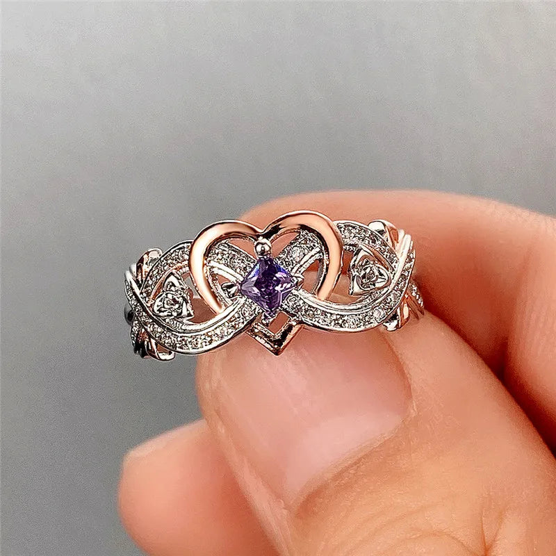 Huitan Women's Heart Rose Ring – Cubic Zirconia Wedding Band
