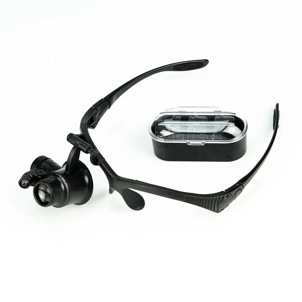 Headband Magnifying Glasses 10X–25X LED Loupe Replaceable Lens