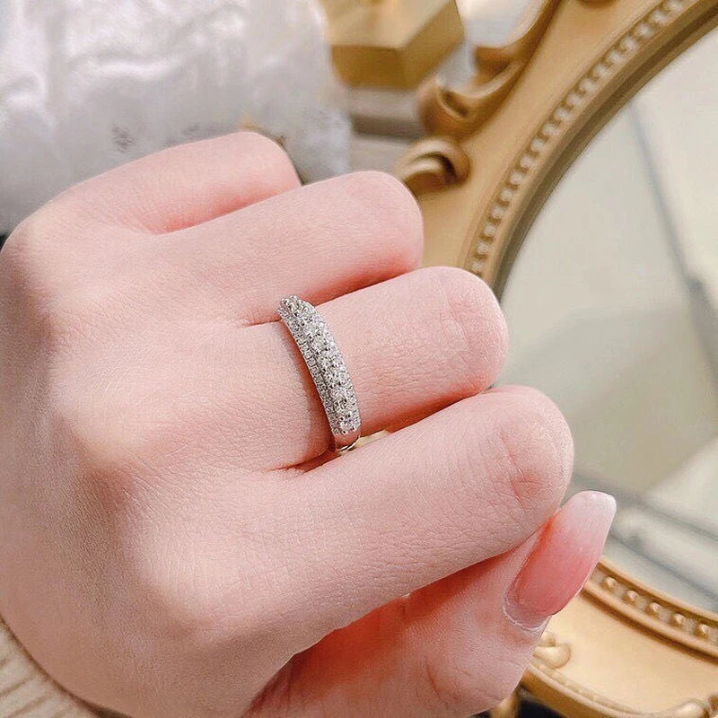Huitan Silver Wedding Band – Cubic Zirconia Ring for Women