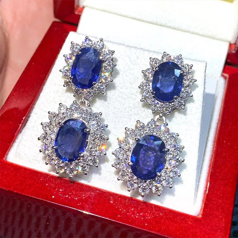 Huitan Blue CZ Dangle Earrings – Elegant Drop Earrings for Women