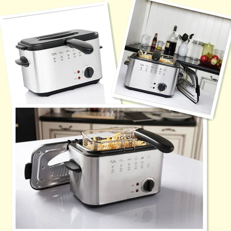1.2L Mini Electric Deep Fryer | 1200W Non-Stick Adjustable Temp