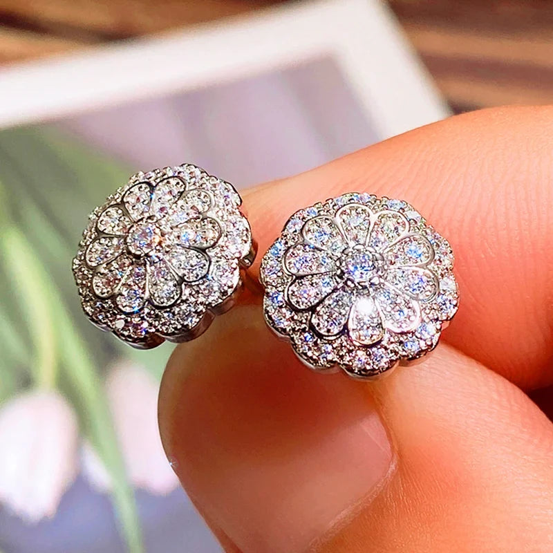 Huitan Flower Stud Earrings – Cubic Zirconia Women's Jewelry
