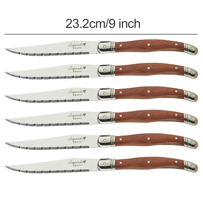 Laguiole-Style Wood Handle Steak Knives – Stainless Steel 6–10 Pc