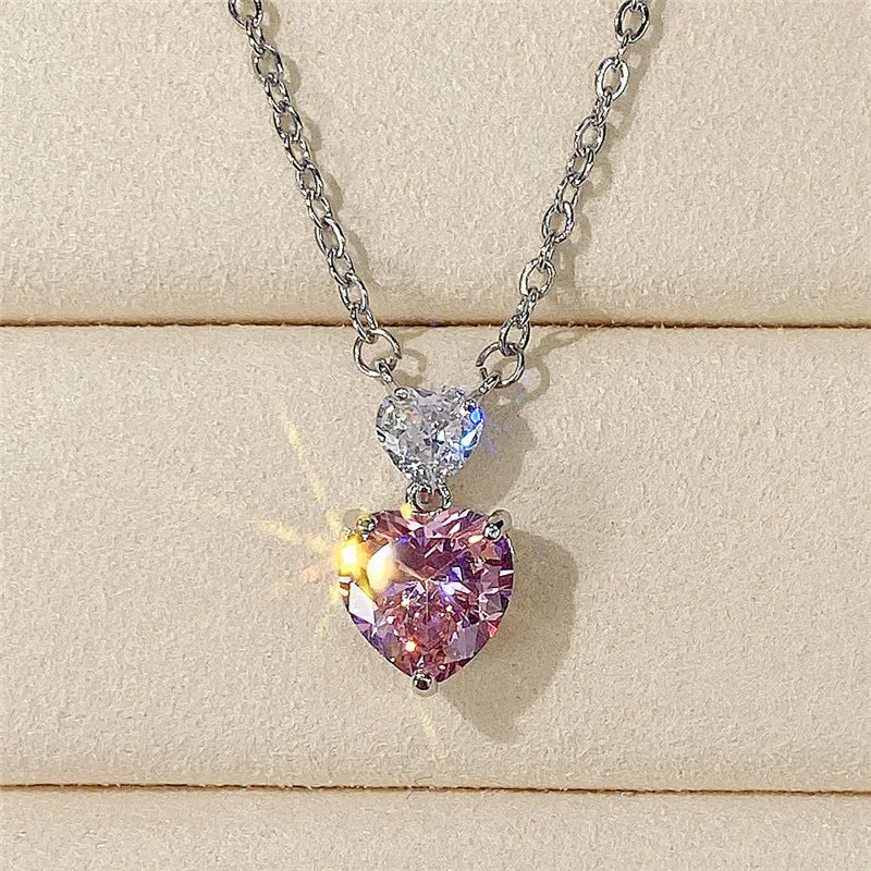 Huitan Double Heart CZ Pendant Necklace – Pink & Yellow Zirconia