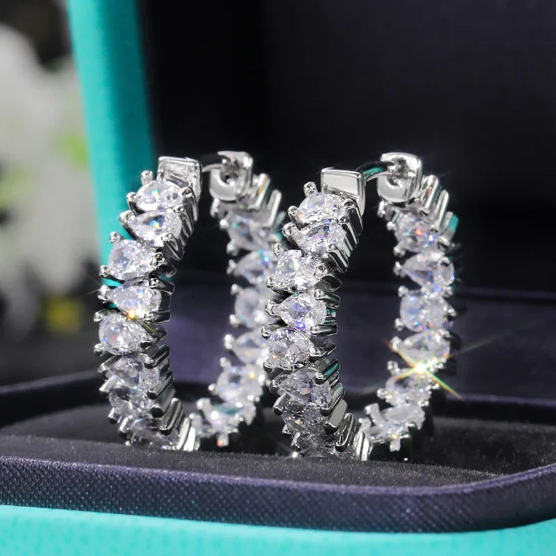 Huitan Pear-Shaped CZ Hoop Earrings – Cubic Zirconia Women