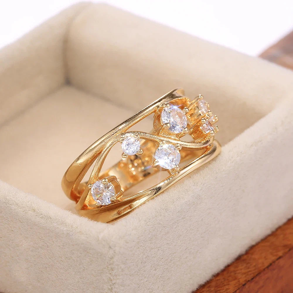 Huitan Hollow Band Ring – Cubic Zirconia Women's Fashion Ring