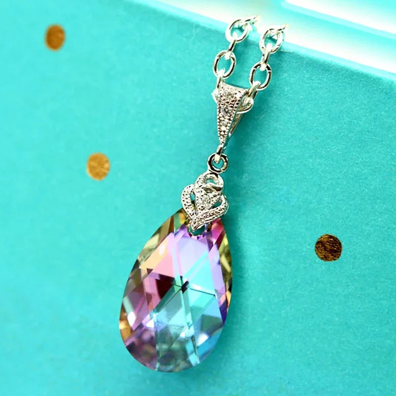 Huitan Colorful Water Drop CZ Pendant Necklace | Party Jewelry