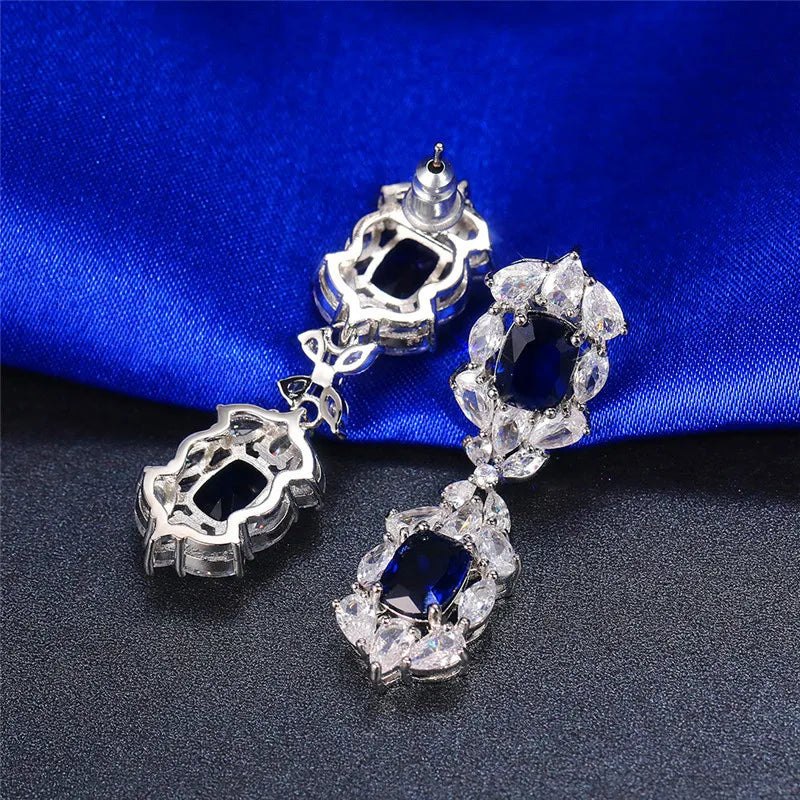 Huitan Blue White Cubic Zirconia Drop Earrings | Women's Jewelry