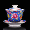 HMLOVE White Porcelain Sancai Gaiwan Enamel Cover Bowl Lid Saucer