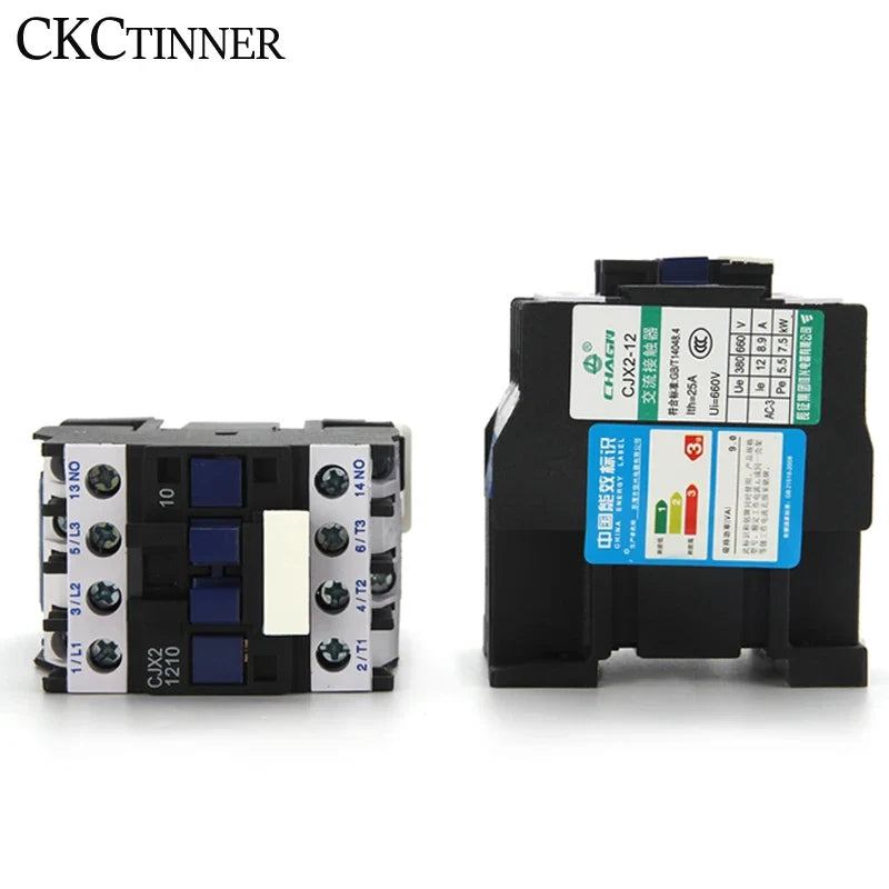 CJX2-12 AC Contactor 12A 3P+1NO DIN Rail 24V–380V CE