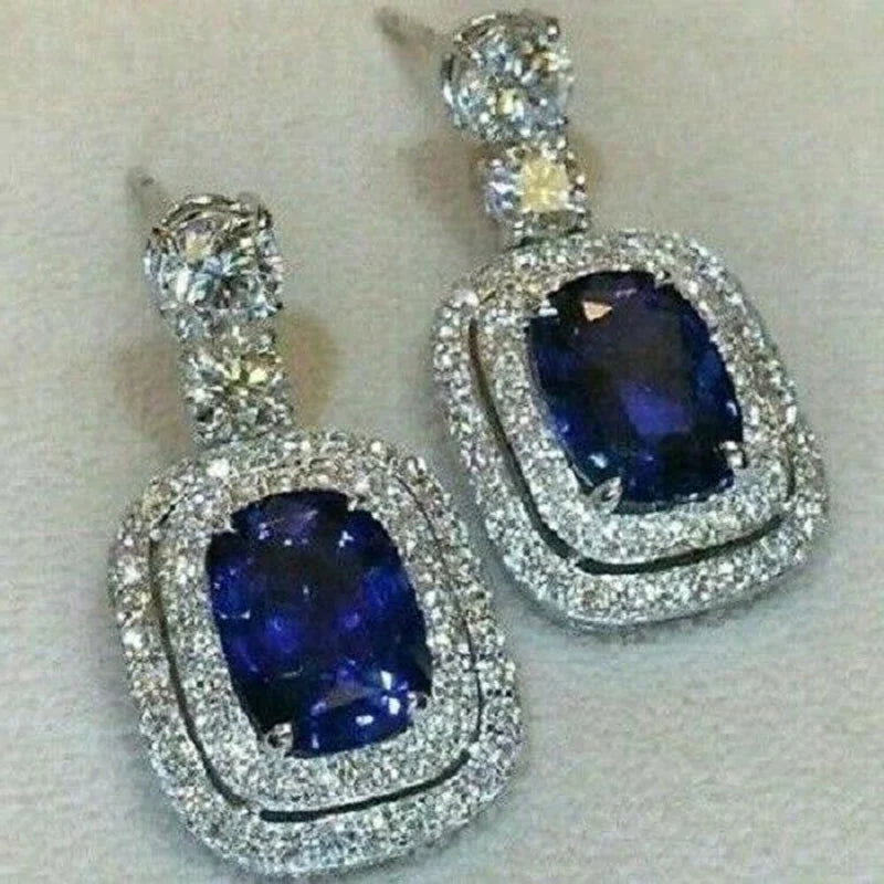 Huitan Blue CZ Drop Earrings – Elegant Dangle Jewelry for Women