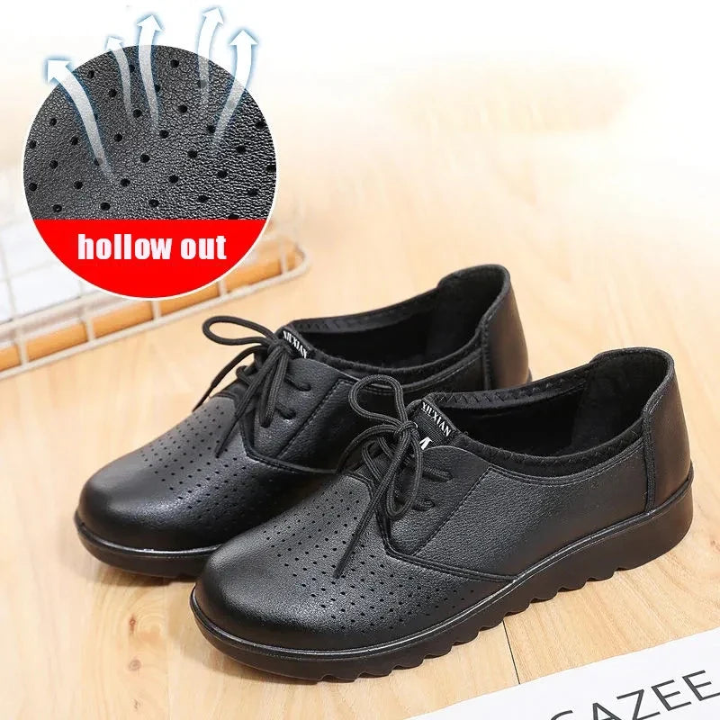 Women's Black Oxford Lace-Up Wedge Flats | Non-Slip Loafers