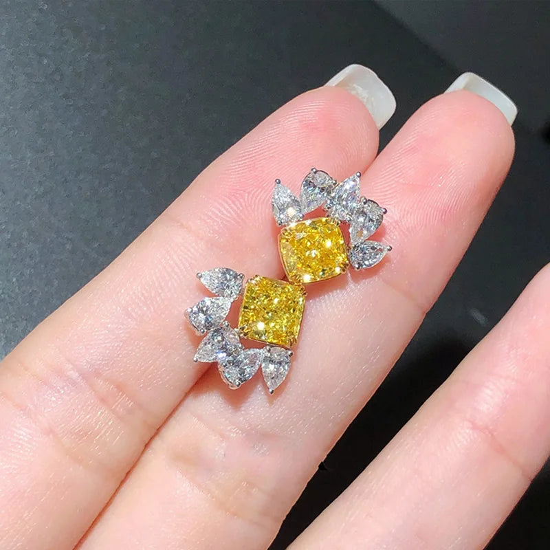 Huitan CZ Stud Earrings for Women – Yellow & White Zirconia