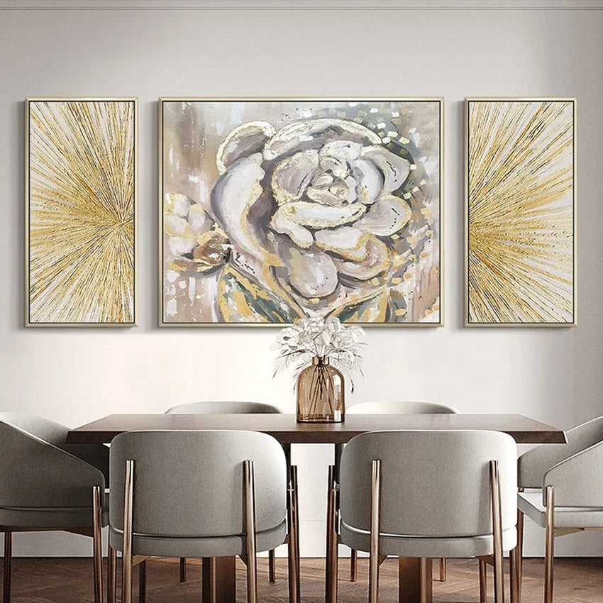 3-Panel Handmade Abstract Floral Oil Painting | Canvas Wall Art