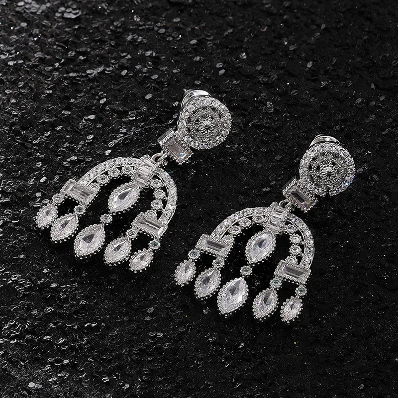 Huitan Bohemian Silver Drop Earrings | Cubic Zirconia Women's