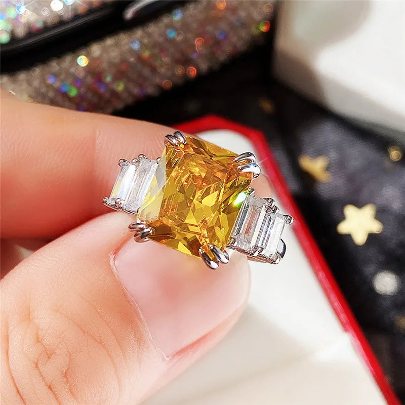 Huitan Blue & Yellow CZ Women's Fashion Ring | Cubic Zirconia