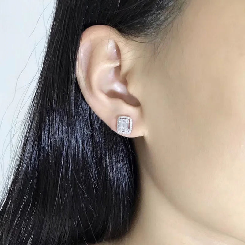 Huitan Geometric Cubic Zirconia Stud Earrings | Women's Fashion