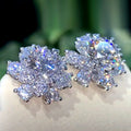 Huitan Flower Stud Earrings – Cubic Zirconia Crystal for Women