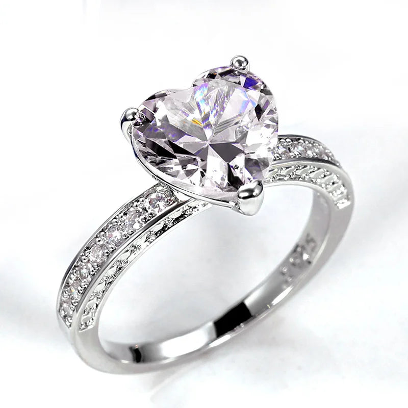 Huitan Pink Cubic Zirconia Heart Solitaire Ring for Women