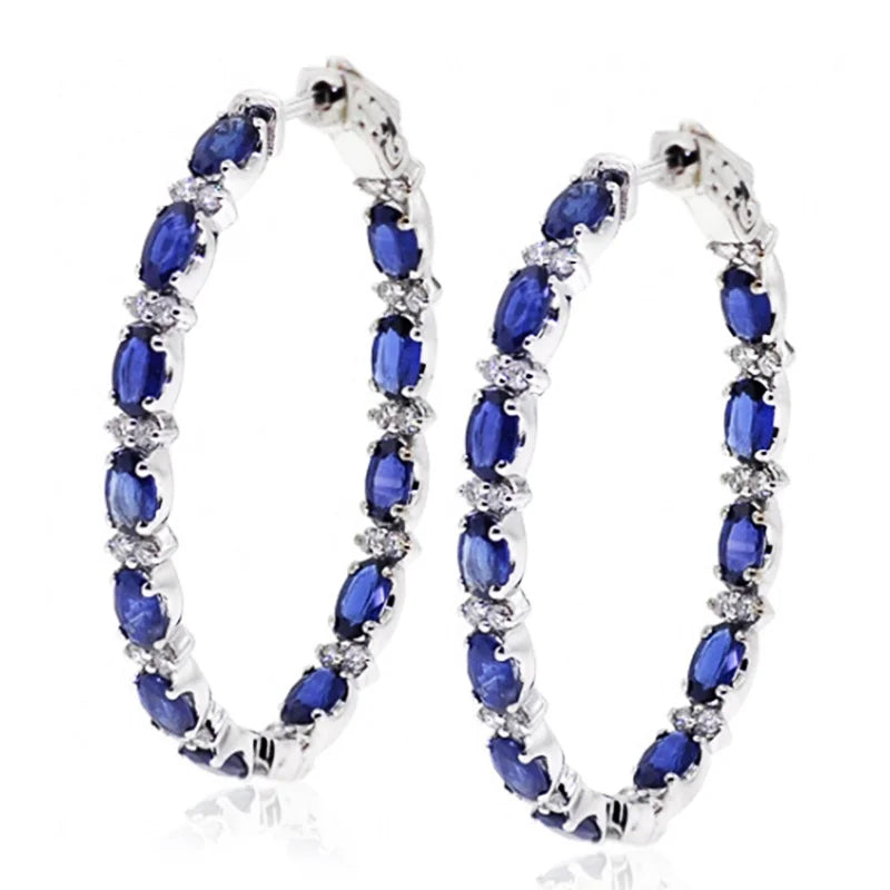 Huitan Blue White Cubic Zirconia Hoop Earrings for Women