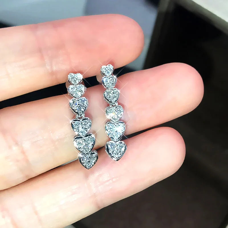 Huitan Heart Drop Earrings | Silver Cubic Zirconia Bridal Jewelry